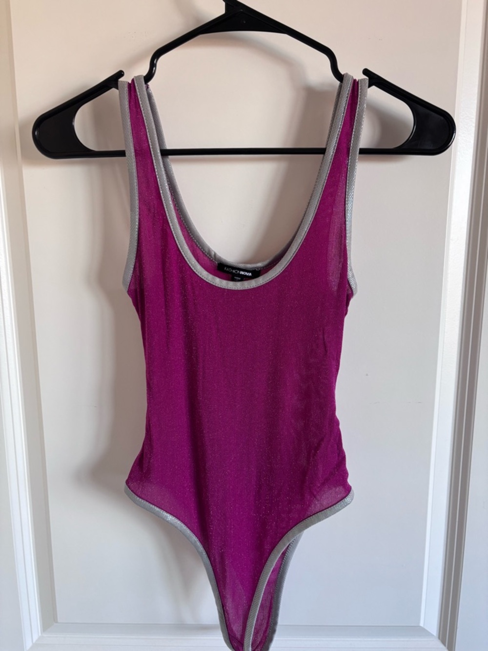 Fashion Nova Magenta Bodysuit with Silver Trim